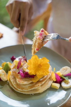 Pancakes for breakfast at Dejama Resort, Lombok